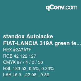 Color code: standox Autolacke - FIAT-LANCIA 319A green teal | qconv.com