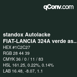 Code couleur: standox Autolacke - FIAT-LANCIA 324A verde ascot | qconv.com