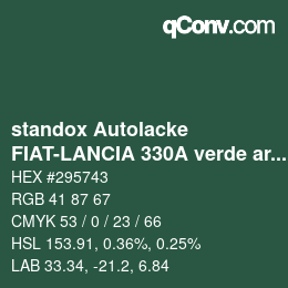 Código de color: standox Autolacke - FIAT-LANCIA 330A verde artemide | qconv.com