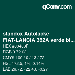 Código de color: standox Autolacke - FIAT-LANCIA 362A verde birmania | qconv.com