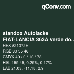 Color code: standox Autolacke - FIAT-LANCIA 363A verde dover lancia | qconv.com