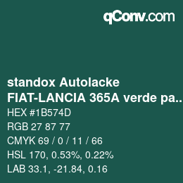 カラーコード: standox Autolacke - FIAT-LANCIA 365A verde palma | qconv.com