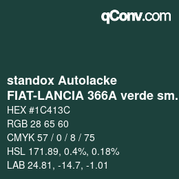 Código de color: standox Autolacke - FIAT-LANCIA 366A verde smeraldo | qconv.com