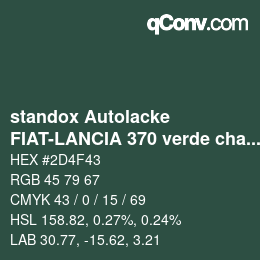 Color code: standox Autolacke - FIAT-LANCIA 370 verde chamonix | qconv.com