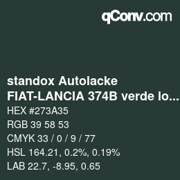 Color code: standox Autolacke - FIAT-LANCIA 374B verde loden | qconv.com