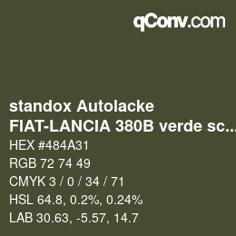 カラーコード: standox Autolacke - FIAT-LANCIA 380B verde schietto OEM 2006 | qconv.com