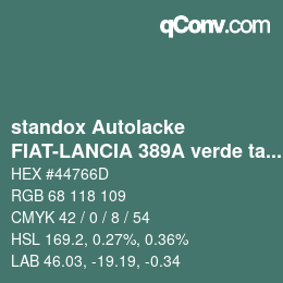 Color code: standox Autolacke - FIAT-LANCIA 389A verde tasmania | qconv.com