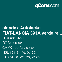 Color code: standox Autolacke - FIAT-LANCIA 391A verde reflex | qconv.com