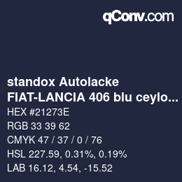 Code couleur: standox Autolacke - FIAT-LANCIA 406 blu ceylon | qconv.com