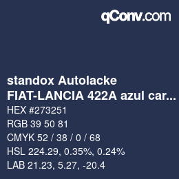 Code couleur: standox Autolacke - FIAT-LANCIA 422A azul caribe | qconv.com