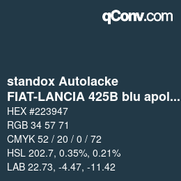 カラーコード: standox Autolacke - FIAT-LANCIA 425B blu apollo-mts.lancia | qconv.com
