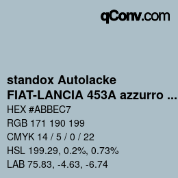 Color code: standox Autolacke - FIAT-LANCIA 453A azzurro lago | qconv.com