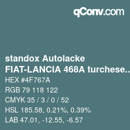 Color code: standox Autolacke - FIAT-LANCIA 468A turchese egeo | qconv.com