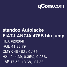 Code couleur: standox Autolacke - FIAT-LANCIA 476B blu jump | qconv.com