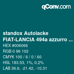 Código de color: standox Autolacke - FIAT-LANCIA 494a azzurro mare | qconv.com