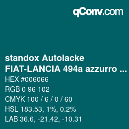 Code couleur: standox Autolacke - FIAT-LANCIA 494a azzurro mare | qconv.com