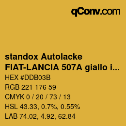 Código de color: standox Autolacke - FIAT-LANCIA 507A giallo imola OEM 2005 | qconv.com