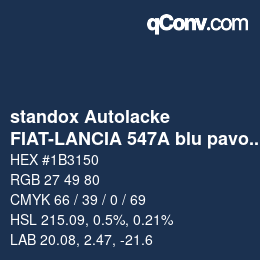 Color code: standox Autolacke - FIAT-LANCIA 547A blu pavone OEM 2005 | qconv.com