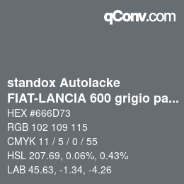 Color code: standox Autolacke - FIAT-LANCIA 600 grigio patrizia lancia | qconv.com