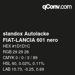 カラーコード: standox Autolacke - FIAT-LANCIA 601 nero | qconv.com