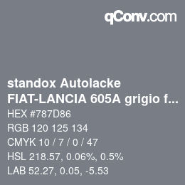 Código de color: standox Autolacke - FIAT-LANCIA 605A grigio fiume | qconv.com