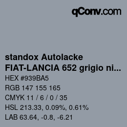 Color code: standox Autolacke - FIAT-LANCIA 652 grigio nickel | qconv.com