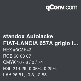 Color code: standox Autolacke - FIAT-LANCIA 657A grigio tiepolo | qconv.com