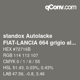 Color code: standox Autolacke - FIAT-LANCIA 664 grigio alsazia | qconv.com