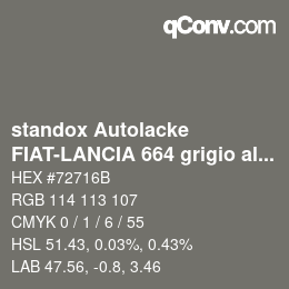 カラーコード: standox Autolacke - FIAT-LANCIA 664 grigio alsazia | qconv.com