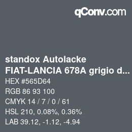 Código de color: standox Autolacke - FIAT-LANCIA 678A grigio dialogos | qconv.com