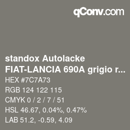 カラーコード: standox Autolacke - FIAT-LANCIA 690A grigio rossini OEM 2005 | qconv.com