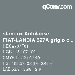 Code couleur: standox Autolacke - FIAT-LANCIA 697A grigio crono OEM 2005 | qconv.com