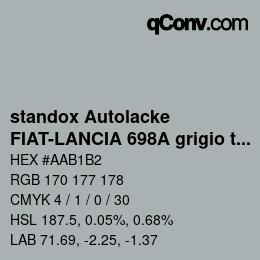Color code: standox Autolacke - FIAT-LANCIA 698A grigio tecno OEM 2005 | qconv.com