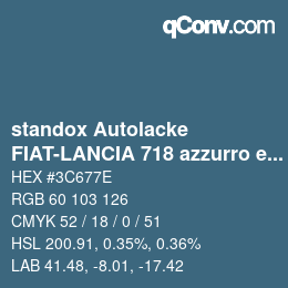 Code couleur: standox Autolacke - FIAT-LANCIA 718 azzurro elba | qconv.com