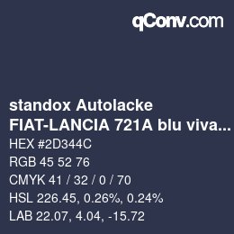 Color code: standox Autolacke - FIAT-LANCIA 721A blu vivaldi OEM 2005 | qconv.com