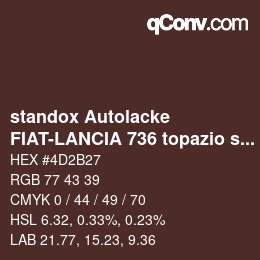 Farbcode: standox Autolacke - FIAT-LANCIA 736 topazio scuro lancia | qconv.com