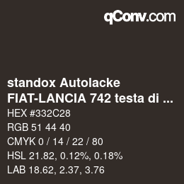 Farbcode: standox Autolacke - FIAT-LANCIA 742 testa di moro OEM 2006 | qconv.com