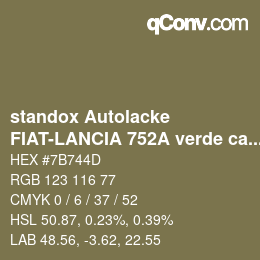 Código de color: standox Autolacke - FIAT-LANCIA 752A verde catania OEM 2006 | qconv.com