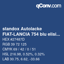 Color code: standox Autolacke - FIAT-LANCIA 754 blu elisis | qconv.com