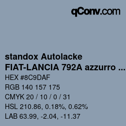 Color code: standox Autolacke - FIAT-LANCIA 792A azzurro lagoon/ de chirico | qconv.com