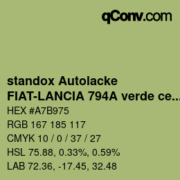 Color code: standox Autolacke - FIAT-LANCIA 794A verde cedro OEM 2005 | qconv.com