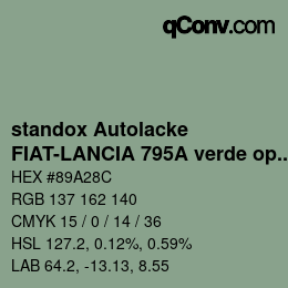 Code couleur: standox Autolacke - FIAT-LANCIA 795A verde opale OEM 2005 | qconv.com