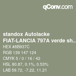 Code couleur: standox Autolacke - FIAT-LANCIA 797A verde shanti | qconv.com