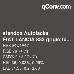 Color code: standox Autolacke - FIAT-LANCIA 833 grigio tudor lancia | qconv.com