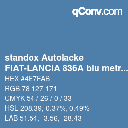 Color code: standox Autolacke - FIAT-LANCIA 836A blu metropolitan | qconv.com