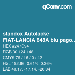 Código de color: standox Autolacke - FIAT-LANCIA 848A blu pagoda | qconv.com