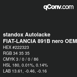 Code couleur: standox Autolacke - FIAT-LANCIA 891B nero OEM 2006 | qconv.com