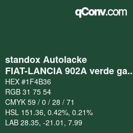 カラーコード: standox Autolacke - FIAT-LANCIA 902A verde galles | qconv.com