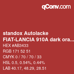 Color code: standox Autolacke - FIAT-LANCIA 910A dark orange | qconv.com