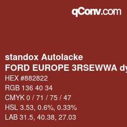 カラーコード: standox Autolacke - FORD EUROPE 3RSEWWA dynamic red OEM 2005 | qconv.com